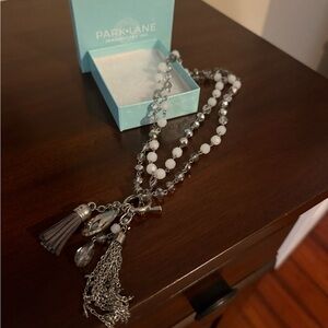 Park Lane Silver and White Beaded Necklace with Charms
